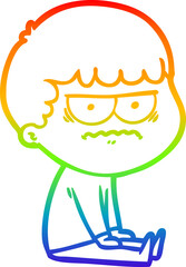 rainbow gradient line drawing cartoon annoyed man