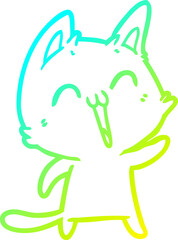 Fototapeta premium cold gradient line drawing happy cartoon cat meowing