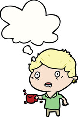 Obraz premium cartoon man with cup of coffee and thought bubble