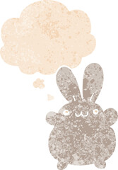 cartoon rabbit and thought bubble in retro textured style