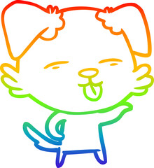 rainbow gradient line drawing cartoon dog sticking out tongue