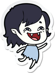 sticker of a cartoon laughing vampire girl