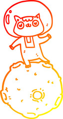 warm gradient line drawing cute cartoon astronaut cat