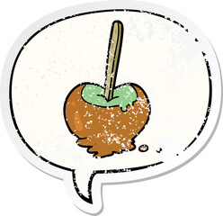 cartoon toffee apple and speech bubble distressed sticker