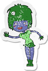 retro distressed sticker of a cartoon vampire girl