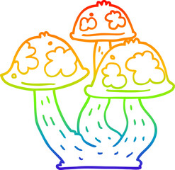 rainbow gradient line drawing cartoon mushrooms