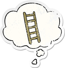 cartoon ladder and thought bubble as a distressed worn sticker