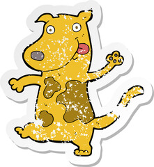 retro distressed sticker of a cartoon happy dog