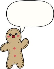 cartoon gingerbread man and speech bubble