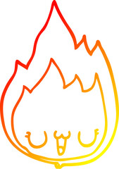 warm gradient line drawing cartoon flame with face