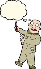 cartoon mechanic with thought bubble