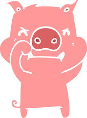 angry flat color style cartoon pig