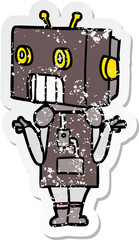 distressed sticker of a cartoon robot
