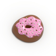 Glazed Chocolate Donut 3d rendered realistic design set of elements. Sweet food, donuts with sprinkle. 3d Render illustration isolated on white background with alpha channel.
