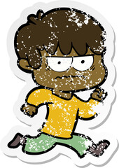 distressed sticker of a annoyed cartoon boy