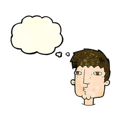 cartoon curious man with thought bubble