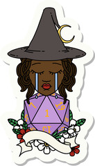 human witch with natural one D20 roll sticker