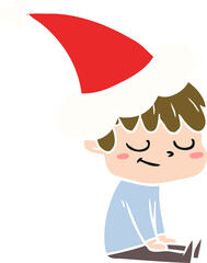 flat color illustration of a happy boy wearing santa hat