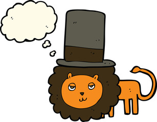 cartoon lion in top hat with thought bubble