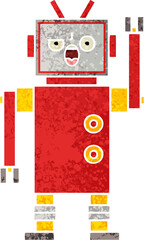 retro illustration style cartoon angry robot