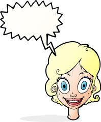 Cartoon happy woman with speech bubble