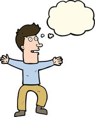 cartoon startled man with thought bubble