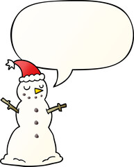cartoon christmas snowman and speech bubble in smooth gradient style