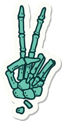 tattoo style sticker of a skeleton hand giving a peace sign