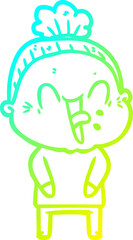cold gradient line drawing cartoon happy old woman