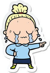 sticker of a cartoon crying old lady