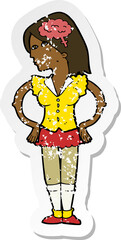 retro distressed sticker of a cartoon intelligent woman
