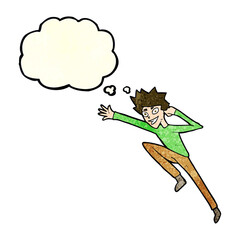 cartoon jumping man with thought bubble