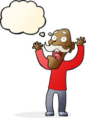 cartoon old man getting a fright with thought bubble