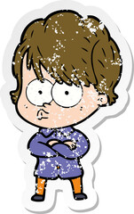 distressed sticker of a cartoon woman