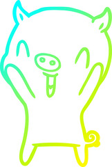 cold gradient line drawing happy cartoon pig