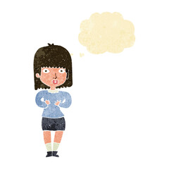 cartoon shocked woman with thought bubble