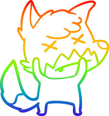 rainbow gradient line drawing cartoon dead fox