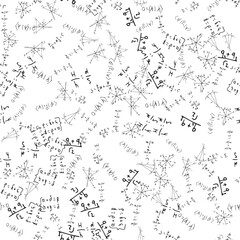 mathematical, physical, chemical formulas and expressions. scientific, educational background. Vector drawn by hand.
