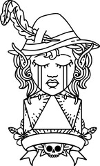 crying elf bard character with natural one D20 roll illustration