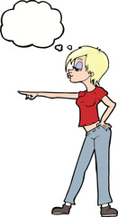 cartoon hip woman pointing with thought bubble