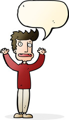 cartoon stressed man with speech bubble