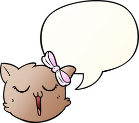 cartoon cat face and speech bubble in smooth gradient style