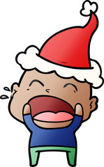 gradient cartoon of a shouting bald man wearing santa hat