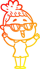 warm gradient line drawing cartoon happy woman wearing spectacles