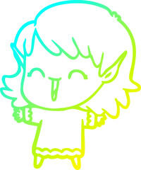 cold gradient line drawing cartoon elf girl