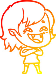 warm gradient line drawing cartoon laughing vampire girl