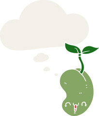 cute cartoon seed sprouting and thought bubble in retro style