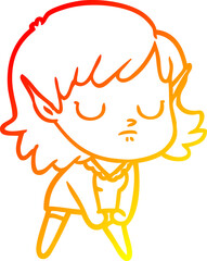 warm gradient line drawing cartoon elf girl