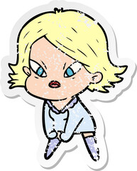 distressed sticker of a cartoon stressed woman