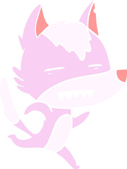flat color style cartoon wolf running showing teeth